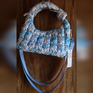 Urban Expressions Quilted Floral Shoulder Bag in Light Blue and Cream